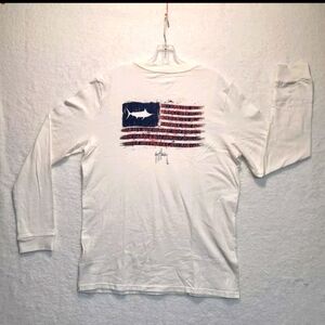 Guy Harvey Fishing Mens 100% Cotton Long Sleeve T Shirt American Flag USA